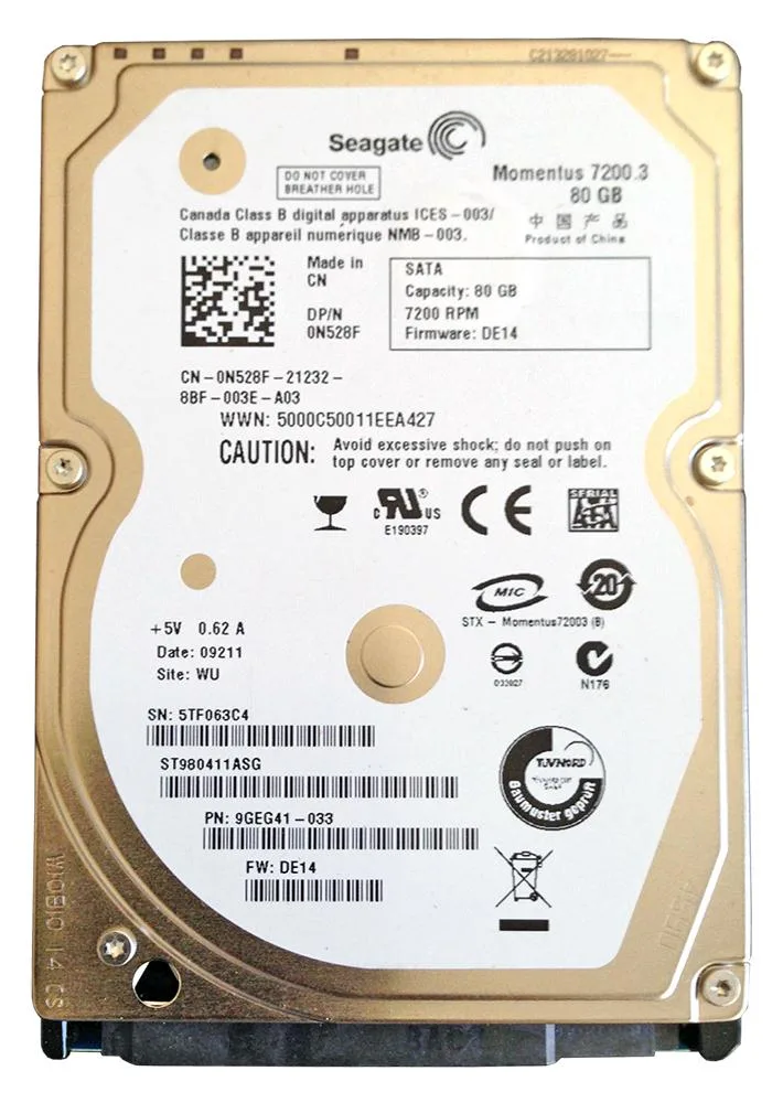 ST980411ASG - Seagate 80GB 7200RPM SATA 3Gb/s 2.5-inch Laptop Hard Drive for Latitude D630