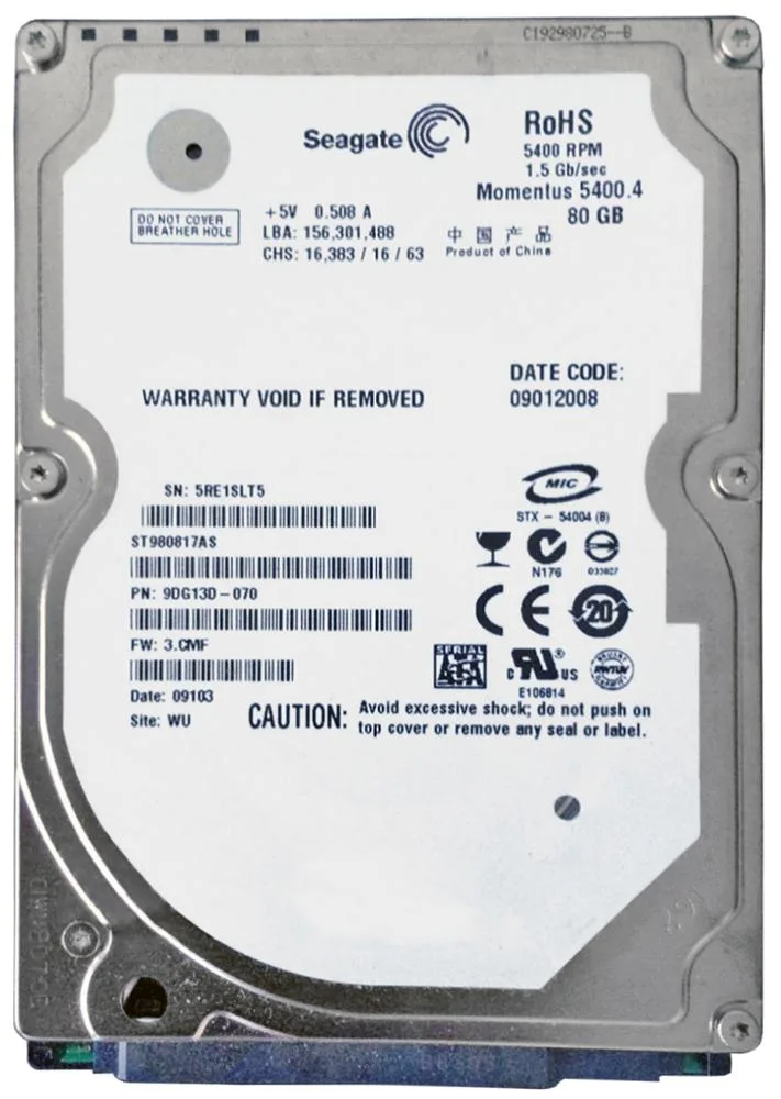 ST980817AS - Seagate 80GB 5400RPM SATA 2.5-inch Hard Drive