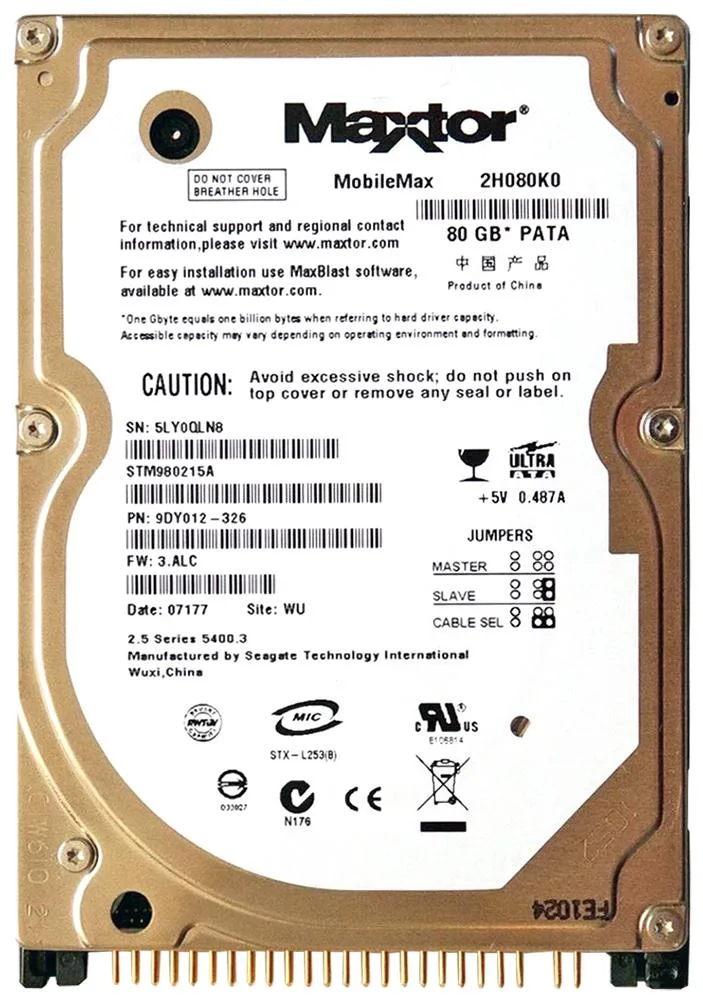 STM980215A - Seagate MobileMax 80GB 2.5-inch Plug-in Module Hard Drive ATA-100 5400RPM 2MB Cache