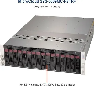 Supermicro SYS-5039MC-H8TRF 3U 8-node MicroCloud SuperServer with 2x 3.5" SATA3 Drives or 2x 2.5" SATA3 w/ optional kits