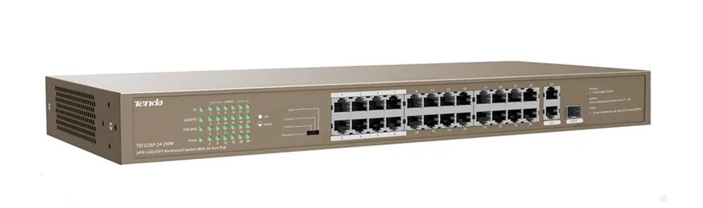 TEF1126P-24-250W - Tenda 24FE+2GE/1SFP Rackmount Switch With 24-Port PoE