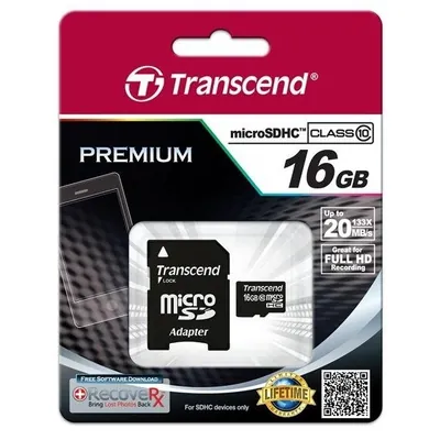 TS16GUSDHC10-C3 - Transcend 16GB Class 10 microSDHC Flash Memory Card