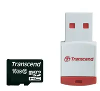 TS16GUSDHC10-P3 - Transcend 16GB Class 10 microSDHC Flash Memory Card with P3 Card Reader
