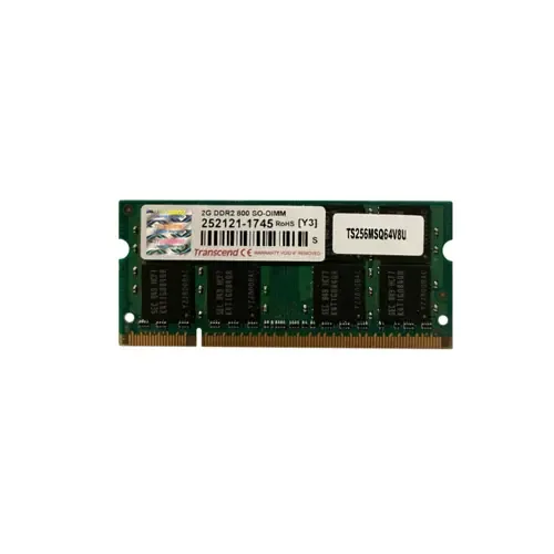 TS256MSQ64V8U - Transcend 2GB DDR2-800MHz PC2-6400 non-ECC Unbuffered CL5 200-Pin SoDimm Dual Rank Memory Module