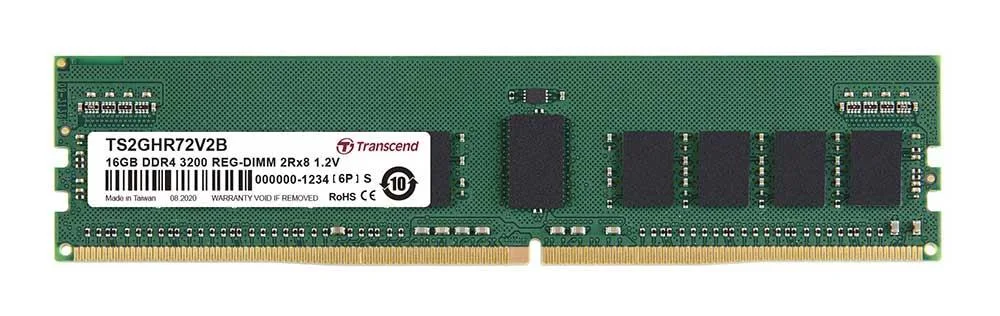 TS2GHR72V2B - Transcend 16GB DDR4-3200MHz PC4-25600 ECC Registered CL22 288-Pin RDIMM 1.2V Dual Rank Memory Module