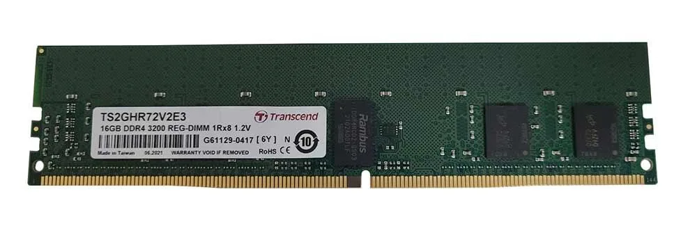 TS2GHR72V2E3 - Transcend 16GB DDR4-3200MHz PC4-25600 ECC Registered CL22 288-Pin RDIMM 1.2V Single Rank Memory Module