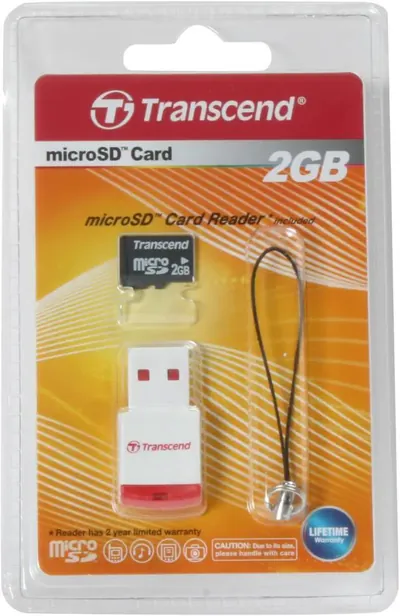 TS2GUSD-P3 - Transcend 2GB microSD Flash Memory Card with Flash Card Reader