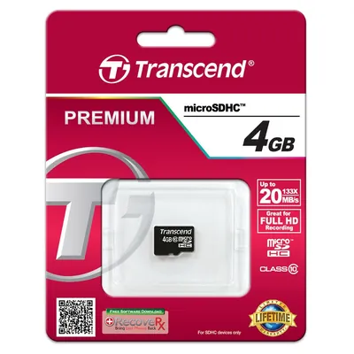 TS4GUSDHC10-P3 - Transcend 4GB Class 10 microSDHC Flash Memory Card with P3 Card Reader