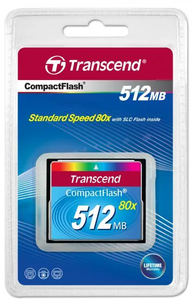 TS512MCF80-NR - Transcend 512MB 80X Type I CompactFlash (CF) Memory Card