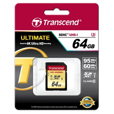 TS64GSDU3 - Transcend 64GB Class 10 SDXC UHS-I Flash Memory Card