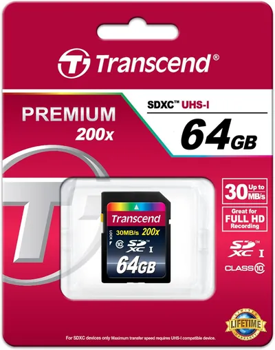 TS64GSDXC10-B2 - Transcend 64GB Class 10 SDXC Flash Memory Card