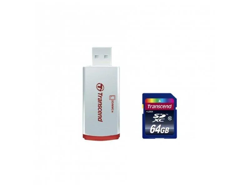 TS64GSDXC10-P2 - Transcend 64GB Class 10 SDXC Flash Memory Card with USB Card Reader