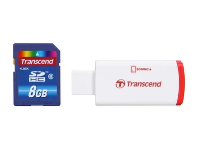 TS8GSDHC6-P2 - Transcend 8GB Class 6 SDHC Flash Memory Card with P2 Card Reader