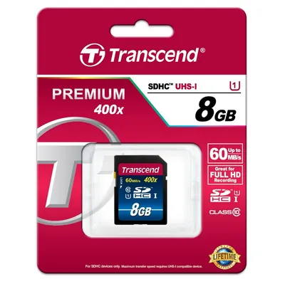 TS8GSDU1 - Transcend 8GB 300x Class 10 SDHC UHS-I Flash Memory Card