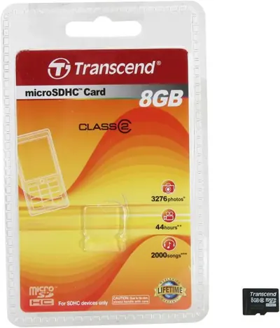 TS8GUSDC2 - Transcend 8GB Class 2 microSDHC Flash Memory Card