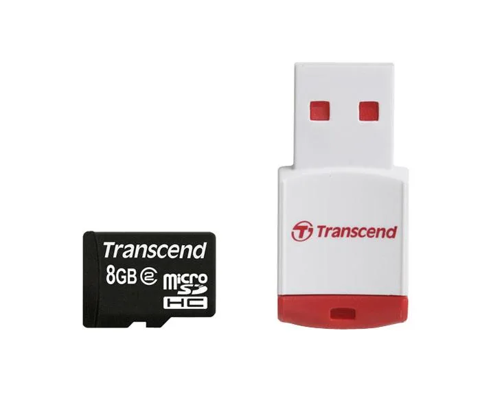 TS8GUSDHC2-P3 - Transcend 8GB Class 2 microSDHC Flash Memory Card with USB Card Reader