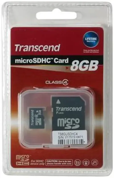 TS8GUSDHC4-P3 - Transcend 8GB Class 4 microSDHC Flash Memory Card with P3 Card Reader
