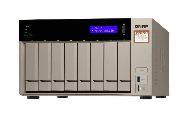 TVS-873E-4G-US QNAP TVS-873E-4G-US AMD RX-421BD 2.1GHz/ 4GB DDR4/ 4GbE/ 8SATA3/ USB3.0/ 8-Bay Tower NAS for SMBs