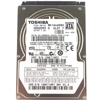 V000130910 - Toshiba 160GB 5400RPM SATA 3GB/s 2.5-inch Hard Disk Drive