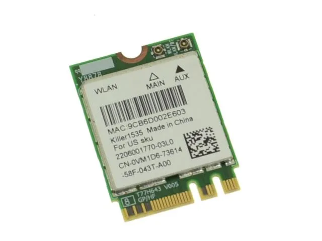 Dell VM1D6 Dell 0VM1D6 / VM1D6 Killer N1535 IEEE 802.11ac Wi-Fi + Bluetooth 4.1 PCI-Express WLANÂ Network Card