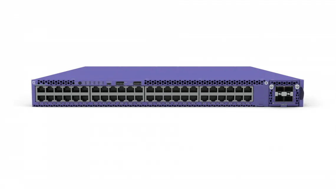 VSP4900-48P-B1-2Y - Extreme Networks VSP 4900 System with 48 x 10/100/1000Base-T full/half duplex 802.3at PoE (30W) MACseccapable ports and VIM5-2Y module Bundle