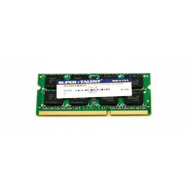 W1333SB4GV - Super Talent 4GB DDR3-1333 MHz PC3-10600 non-ECC Unbuffered CL9 204Pin SODIMM 1.5V Memory Module