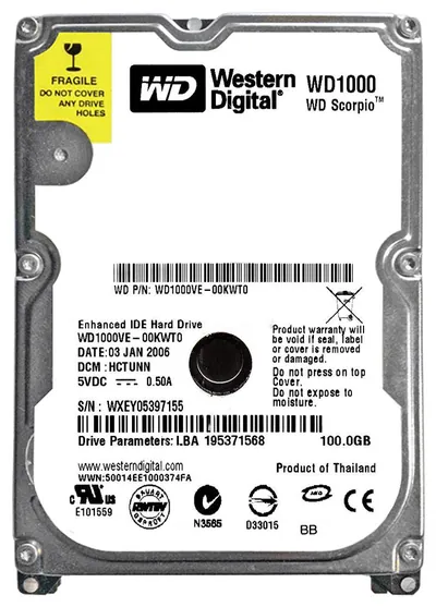 WD1000UE-22KVT0 - Western Digital Scorpio 100GB 5400RPM ATA-100 2MB Cache 2.5-inch Hard Drive