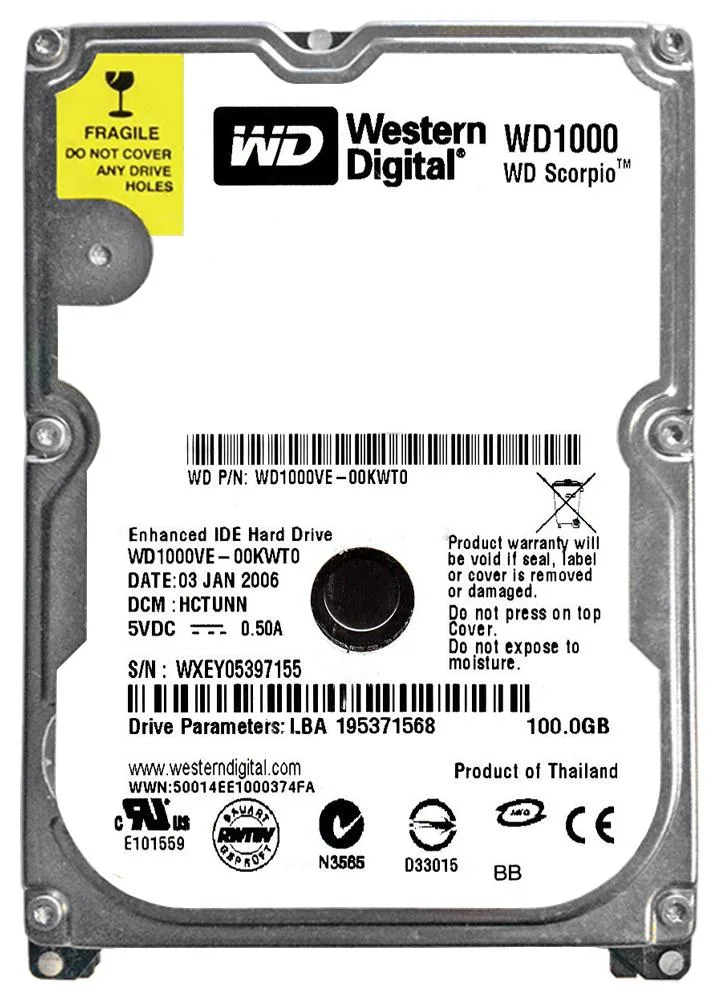 WD1000VE - Western Digital Scorpio 100GB 5400RPM ATA-100 8MB Cache 2.5-inch Hard Drive