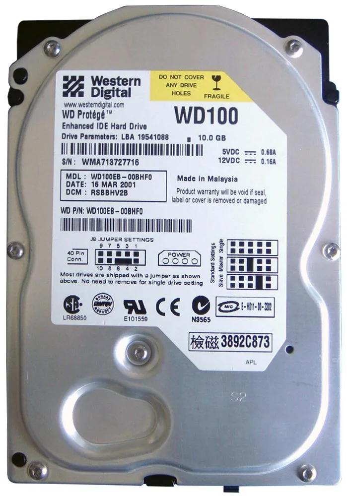 WD100EB-00BHF0 - Western Digital Protege 10GB 5400RPM ATA-100 2MB Cache 3.5-inch Hard Drive