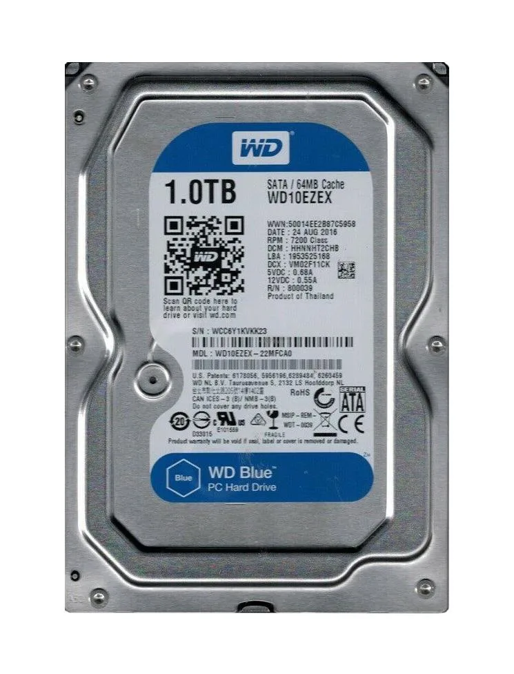 WD10EZEX-22MFCA0 - Western Digital Blue 1TB 7200RPM SATA 6Gb/s 64MB Cache 3.5-inch Hard Drive