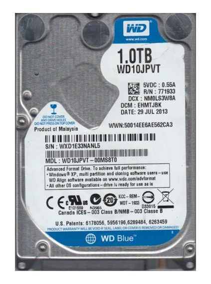WD10JPVT-00MS8T0 - Western Digital Scorpio Blue 1TB 5400RPM SATA 3Gb/s 8MB Cache 2.5-inch Hard Drive