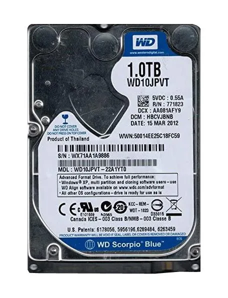 WD10JPVT-22A1YT0 - Western Digital Scorpio Blue 1TB 5400RPM SATA 3Gb/s 8MB Cache 2.5-inch Hard Drive