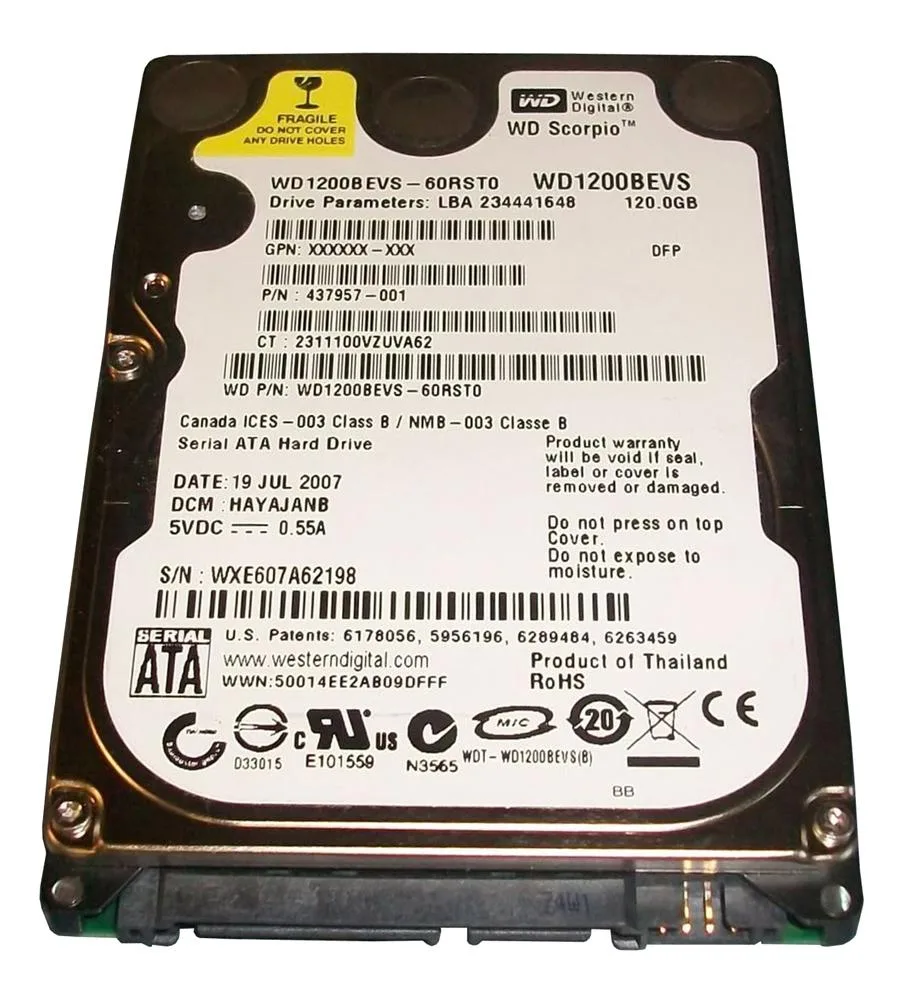 WD1200BEVS-60RST0 - Western Digital Scorpio 120GB 5400RPM SATA 1.5Gb/s 8MB Cache 2.5-inch Hard Drive