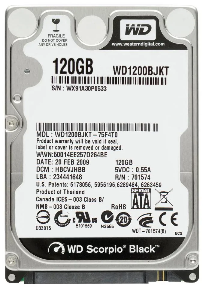WD1200BJKT-75F4T0 - Western Digital Scorpio Black 120GB 7200RPM SATA 3Gb/s 16MB Cache 2.5-inch Hard Drive