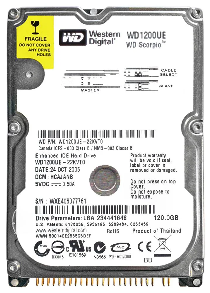 WD1200UE-22KVT0 - Western Digital Scorpio 120GB 5400RPM ATA-100 2MB Cache 2.5-inch Hard Drive