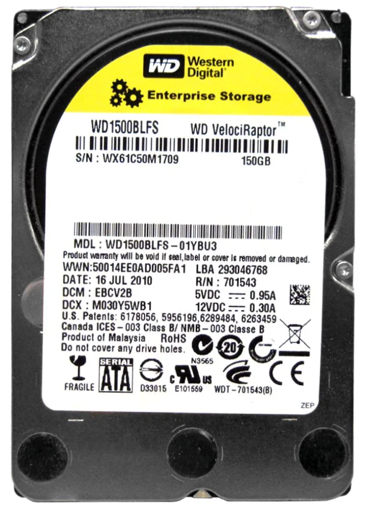 WD1500BLFS-01YBU3 - Western Digital VelociRaptor 150GB 10000RPM SATA 3Gb/s 16MB Cache 2.5-inch Enterprise Hard Drive