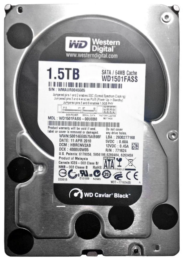 Western Digital WD1501FASS/20PK Caviar Black 1.5TB 7200RPM SATA 3Gb/s 64MB Cache 3.5-inch Hard Drive