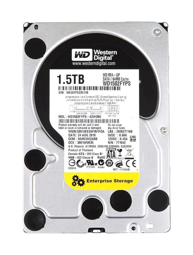 Western Digital WD1502FYPS/20PK 1.5TB 5400RPM SATA 3Gb/s 64MB Cache 3.5-inch Hard Drive