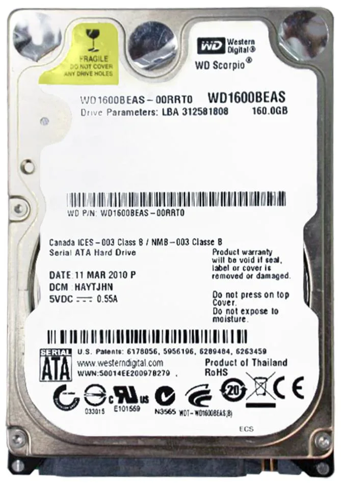 WD1600BEAS - Western Digital Scorpio 160GB 5400RPM SATA 1.5Gb/s 2MB Cache 2.5-inch Hard Drive