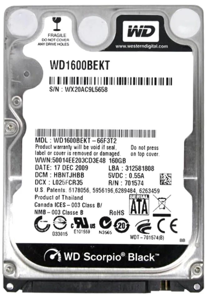WD1600BEKT-66F3T2 - Western Digital Scorpio Black 160GB 7200RPM SATA 3Gb/s 16MB Cache 2.5-inch Hard Drive