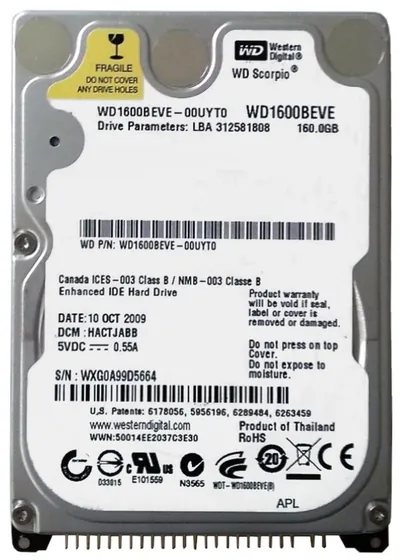 WD1600BEVE-1071 - Western Digital Scorpio 160GB 5400RPM ATA-100 8MB Cache 2.5-inch Hard Drive