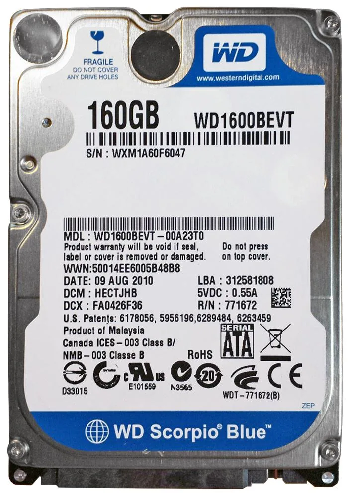 WD1600BEVT-00A23T0 - Western Digital Scorpio Blue 160GB 5400RPM SATA 3Gb/s 8MB Cache 2.5-inch Hard Drive