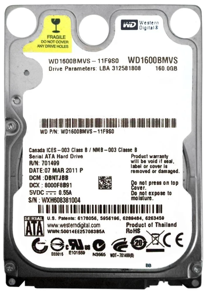 WD1600BMVS - Western Digital 160GB 5400RPM SATA 1.5Gb/s 8MB Cache 2.5-inch Hard Drive