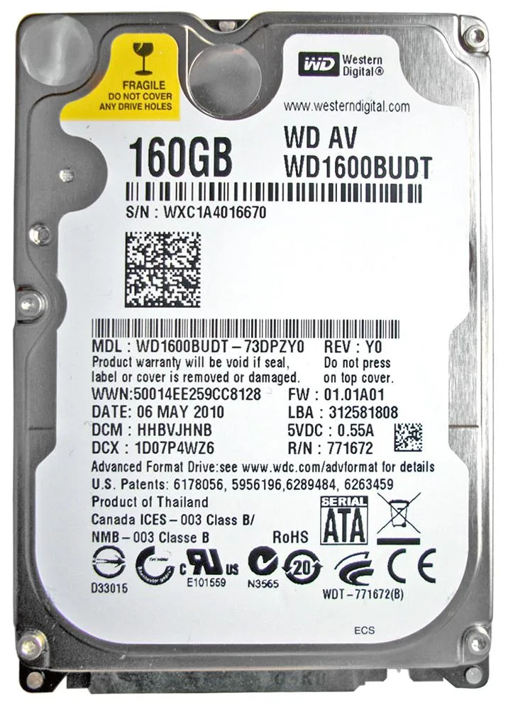 WD1600BUDT - Western Digital AV-25 160GB 5400RPM SATA 3Gb/s 32MB Cache 2.5-inch Hard Drive