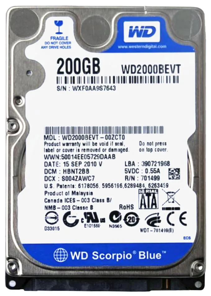 WD2000BEVT - Western Digital Scorpio Blue 200GB 5400RPM SATA 3Gb/s 8MB Cache 2.5-inch Hard Drive