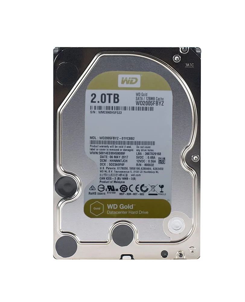 WD2005FBYZ-01YCBB2 - Western Digital Gold 2TB 7200RPM SATA 6Gb/s 128MB Cache 3.5-inch Data Center Hard Drive