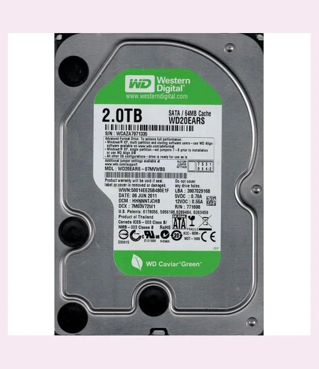 WD20EARS-07MVWB0 - Western Digital Caviar Green 2TB 5400RPM SATA 3Gb/s 64MB Cache 3.5-inch Hard Drive