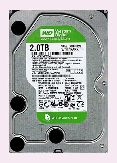 WD20EARS-55MVWB0 - Western Digital Caviar Green 2TB 5400RPM SATA 3Gb/s 64MB Cache 3.5-inch Hard Drive