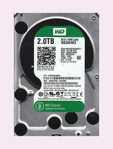 WD20EARX-00AZ6B0 - Western Digital Caviar Green 2TB 5400RPM SATA 6Gb/s 64MB Cache 3.5-inch Hard Drive