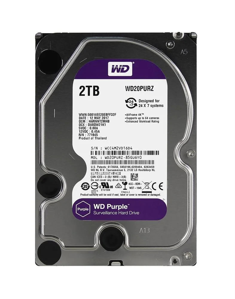 WD20PURZ-85GU6Y0 - Western Digital Purple 2TB 5400RPM SATA 6Gb/s 64MB Cache 3.5-inch Surveillance Hard Drive